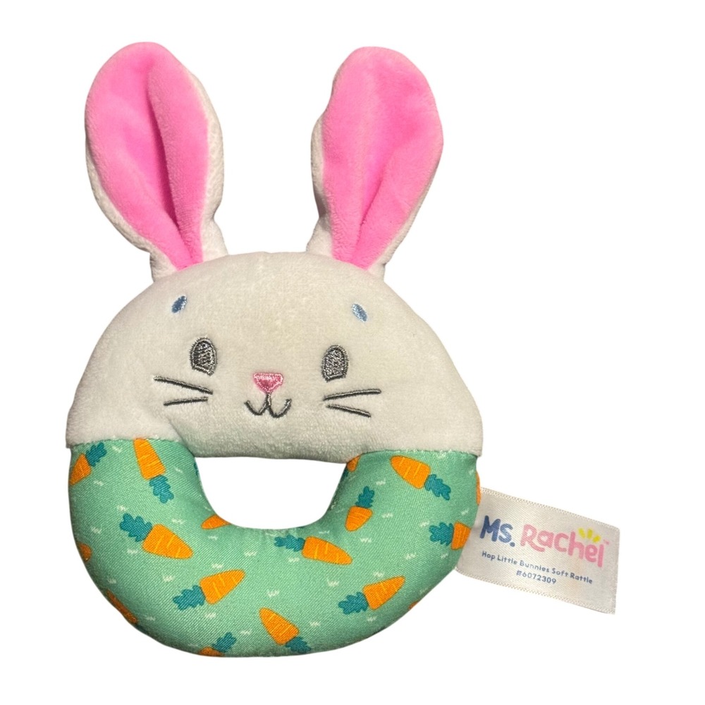 Ms. Rachel Hop Little Bunnies Soft Rattle Plush Bunny Toy Spin Master 6072309 6"